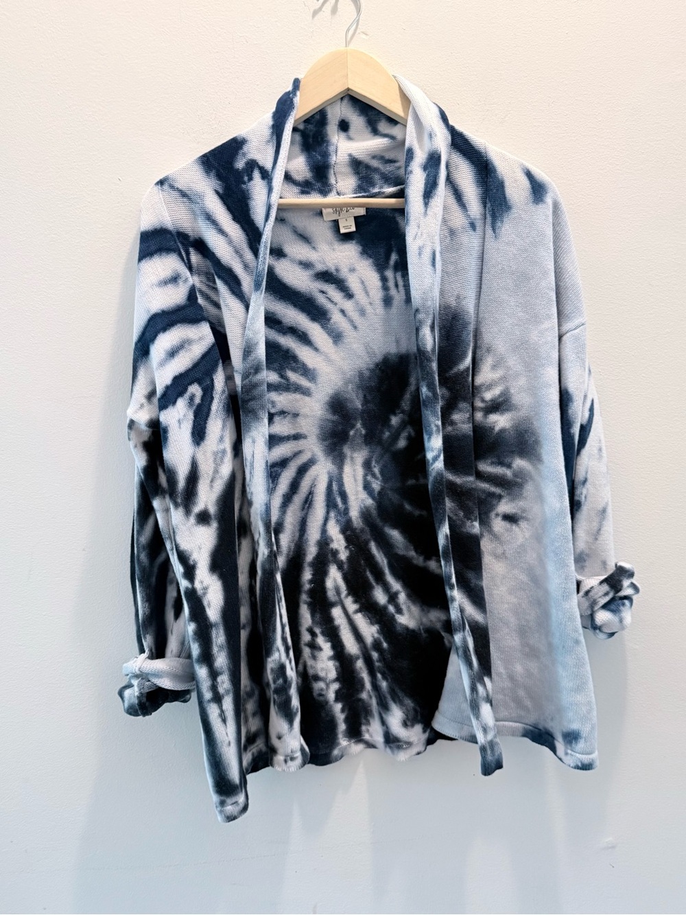 Style & Co. Navy and White Tie-Dye Open Front Cardigan
